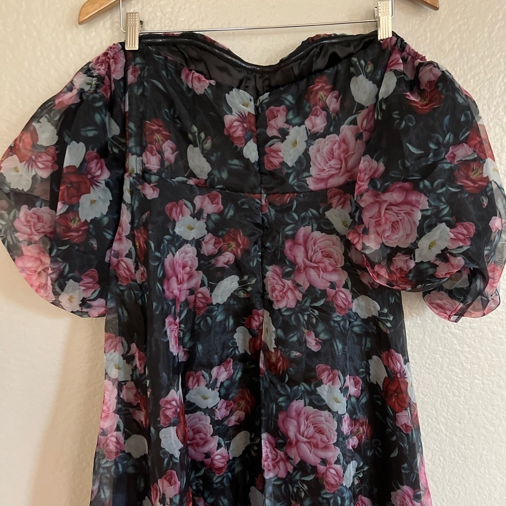 NWOT True Excellence Black Floral Bustier Off-The-Shoulder Maxi Dress - Picture 5 of 9